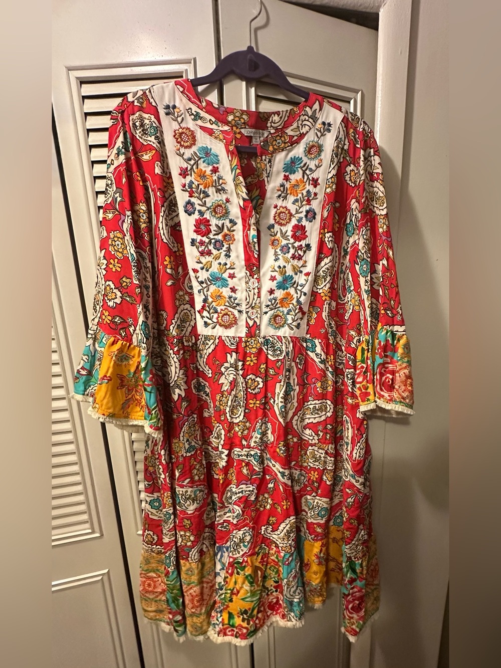 John Mark Red Floral Embroidered Knee Length Dress
